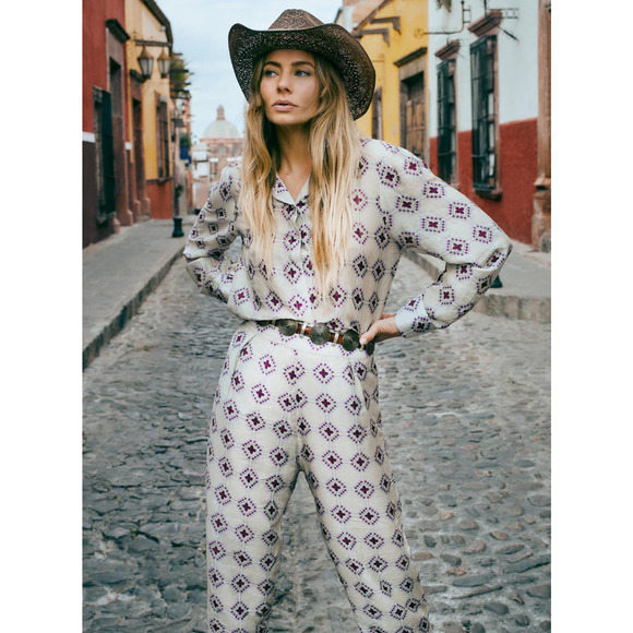 Cia Maritima Silk 2 Piece Cover-Up Set Shirt and Pants Vera Cruz Womens Size M - Picture 2 of 8